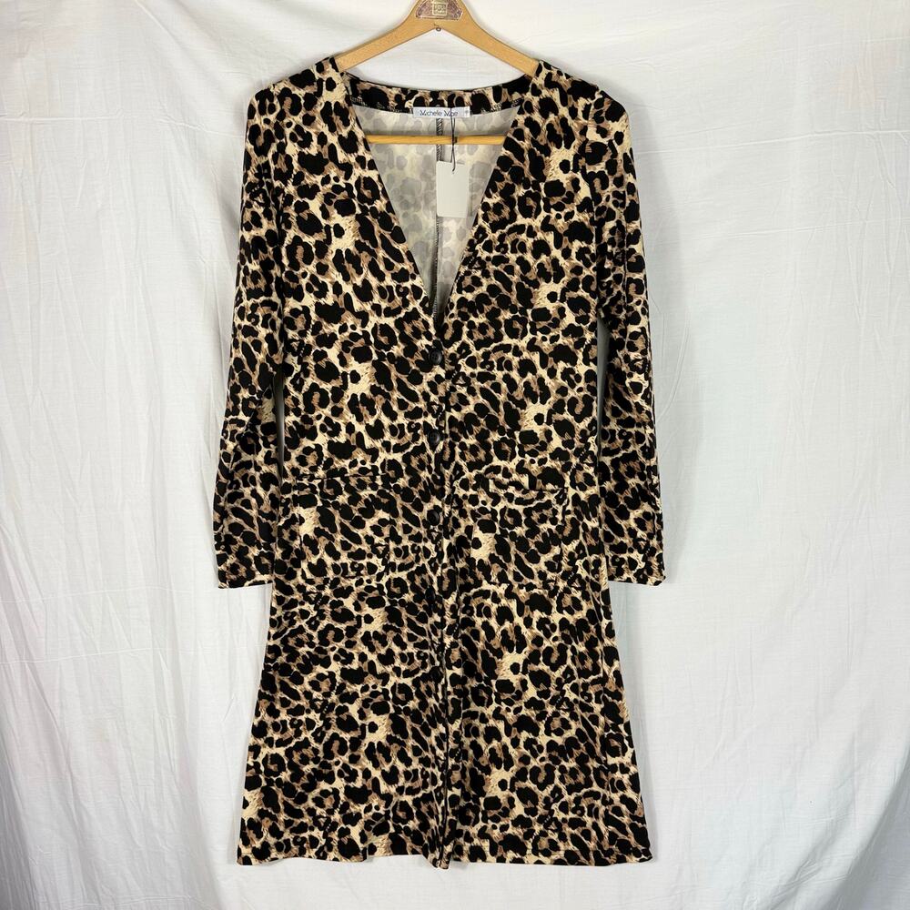 NWT Michelle Mae Cardigan Womens Small Cheetah Leopard Print Button Closure